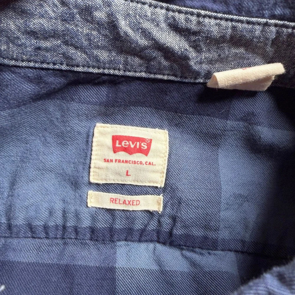 Levis Mens Large‎ Relaxed Fit Blue Buffalo Plaid Button Down Flannel Shirt